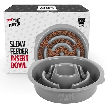 Tuff Pupper Slow Feeder Insert Bowl Puzzle Maze Slows Down Eating Elevated Feeder Tray Bowls Standalone Dog Bowl Pet Bowls Insert Easy Clean Dishwasher Safe 2 Cups Fits 758 Inch Hole