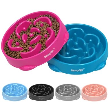 MateeyLife Large Slow Feeder Dog Bowls 2PCS AntiChoking Puzzle Dog Food Bowls AntiSlip Interactive Feeding Slow Down Eating Bloat Stop Maze Dishes for Large Breeds 4 Cups PurpleDarkBlue
