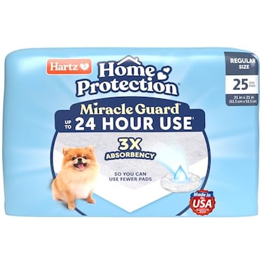 Hartz Miracle Guard Dog and Puppy Dog Pads Max Absorbency 24 Hour Use Odor Eliminating No Leaks Regular Size 25 Count