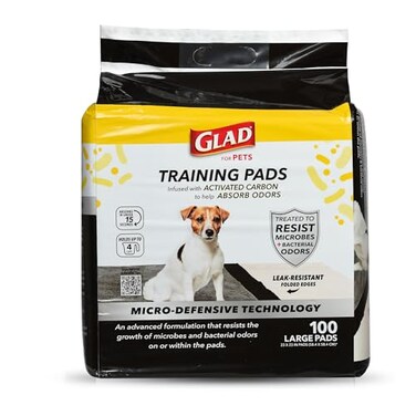 Glad for Pets Activated Carbon Puppy Training Pads with AntiMicrobial Technology Odor Control Pee Mats for Dogs 6Layer LeakProof Heavy Duty Indoor Potty Pads 23 x 23 Inches 100 Count