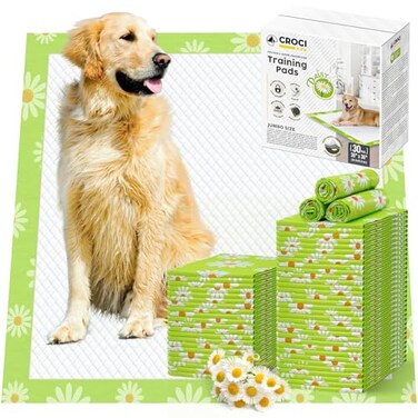 CROCI Dog Pads Extra Large 36x36in Daisy Pattern Puppy Pads with Adhesive Tabs Super Absorbent Up to 11 Cups Disposable 30 Counts