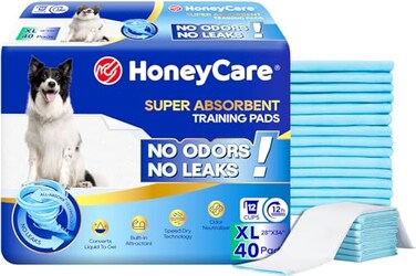 HONEY CARE AllAbsorb XLarge 28 x 34 40 Count Dog and Puppy Training Pads Ultra Absorbent and Odor Eliminating LeakProof 5Layer Potty Training Pads with QuickDry Surface Blue