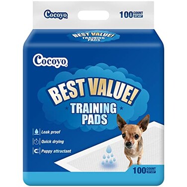 COCOYO Best Value Training Pads 22 x 22 100 Count White Blue Puppy Pads