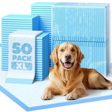 Powools 50Pack Extra Large Pee Pads 34 x 28 Puppy Pads for Dogs with 6Layer Leakproof Protection Disposable and QuickDry Dog Pads with High Absorbency for Easy Potty Training