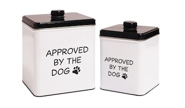 Define Marvelous 2pc Set Square Storage Dog Tin Container for Treats Food Storage Supplies Toys Approved by the Dog