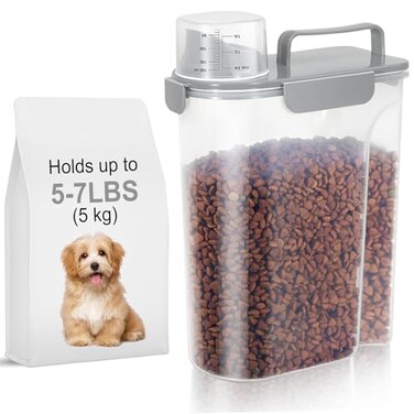 LEAWALK 57Lbs Dog Cat Food Storage Container with Upgraded Large Nozzle BPAfree 4 Snap Seals Plastic Pet Food Storage Containers with Handles Light Gray 5L1pack