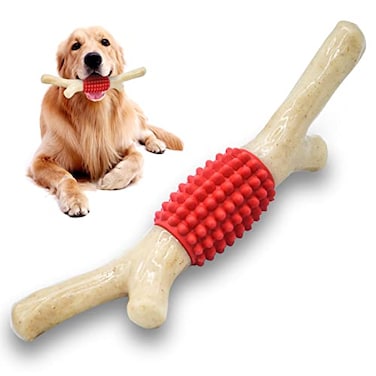 SCHITEC Dog Chew Toy for Aggressive Chewers Tough Big Nylon Rubber Teething Stick with Real Bacon Flavor for Large Medium Breed
