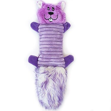 ZippyPaws Zingy No Stuffing Durable Squeaky Plush Dog Toy Purple Squirrel