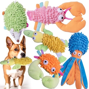 MIXCOTIA 5 Pack Dog Squeaky Toys BulkCute Octopus Hedgehog Plush Dog ToysCrinkle Interactive Chew Toys for Puppy Teething Small Medium Breeds