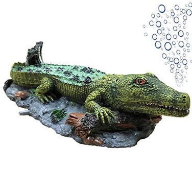 SLOCME Aquarium Alligator Air Bubbler Decorations Aerating Action Crocodile Ornament Oxygen Bubble Resin Crafts for Aquarium Fish Tank Decor