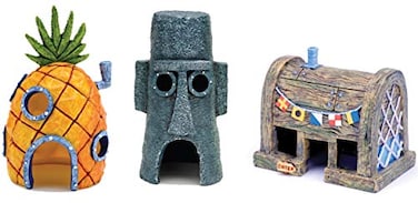 Penn-Plax PennPlax Spongebob Squarepants Officially Licensed 3Piece Aquarium Ornament Bundle Spongebobs Pineapple House Squidwards Easter Island Home and The Krusty Krab