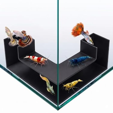 CPLIKE Aquarium Underground Tunnel 5 DualEntrance Fish Tank Cave Aquarium Cave with Clear Viewing Window ABS Shrimp Hideout Substrate Buried Decor for Betta Loaches Corydoras Black