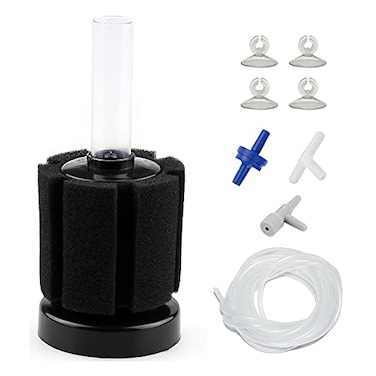 AQUANEAT Aquarium Air Powered Sponge Filter Fish Tank Bio Bubble Filter with Airline Tubing Valves Suction Cupup to 10Gal