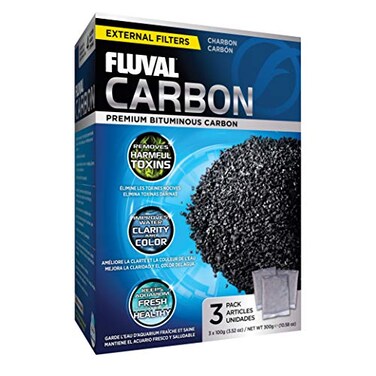 Fluval Carbon Filter Media for Aquariums Premium Bituminous Carbon Inserts 100gram Nylon Bags 3 Count Pack of 1 A1440