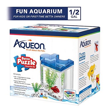 Aqueon Betta Puzzle Aquarium Fish Tank Kit Blue Half Gallon