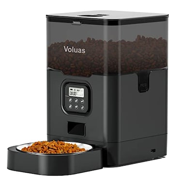 VOLUAS Automatic Cat Feeders Pet Dry Food Dispenser with Timer Automatic Cat Feeders with Desiccant Bag Programmable Portion Size Control 4 Meals Per Day 10s Voice Recorder