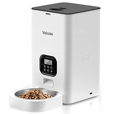 VOLUAS Automatic Cat Feeders Pet Food Dispenser for Dry Food Timed Cat Feeder with Desiccant Bag Programmable Portion Size Control 4 Meals Per Day 10s Voice Recorder