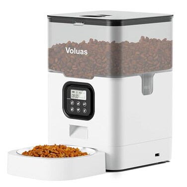 VOLUAS Automatic Cat Feeders Dry Food Dispenser with Timer Desiccant Bag Programmable Portion Size Control 4 Meals Per Day 10s Voice Recorder