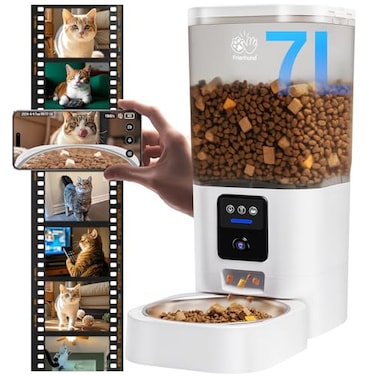 Frienhund Automatic Cat Feeder with 2K Camera 5G WiFi Automatic Dog Feeder with Night VisionCat Food Dispenser with 7L Large Food Storage Container for Multiple PetDetachable for Easy Clean 29 Cup
