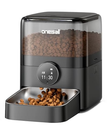 oneisall Automatic Cat Feeder for Large Kibble and Snacks 12 Cups3L Timed Pet Feeder for Cats Indoor Programmable Dry Food Dispenser Black