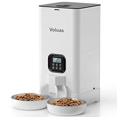Voluas Automatic Cat Feeder for Two Cats Double Pet Feeder with 2 Stainless Steel Bowls6L Timed Cat Feeders with Memory Function