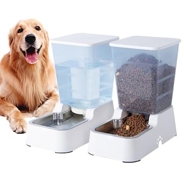 Meikuler Pets Auto Feeder 52LFood Feeder and Water Dispenser Set for Medium Large Dogs Cats and Pets Animals White