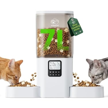 Frienhund Timed Automatic Cat Feeder 2 Cats with Slow Feed Dual Automatic Dog Feeder with Information Visualization Programmable Auto Cat Food Dispenser for Multiple PetsDetachable for Clean29 Cup