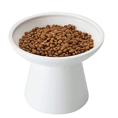 CEEFU Extra Wide Elevated Ceramic Cat Bowl 62 Shallow Dish for Whisker Fatigue Relief 5 Height for Easy Feeding Lead Cadmium Free Durable Raised Cat Food Bowls White