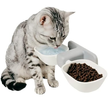 KINTEGOOD Dog Proof Cat Bowls Wall Mounted Cat Food and Water Double Bowls Set Elevated Pet Dish Feeding Station White