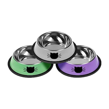 Serentive 3Pcs Cat Bowls NonSlip Stainless Steel 7 Oz Suitable for Indoor Pets Removable Rubber Base Lovely Color