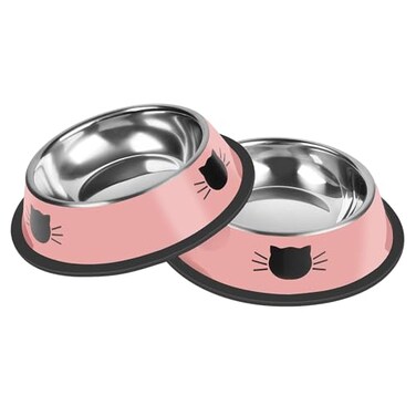 Serentive 2 Pcs NonSlip Stainless Steel Small Cat Food Bowls Unbreakable Thicken 7 Oz Cat Dishes Indoor Removable Rubber Base Easily Clean Lovely Color