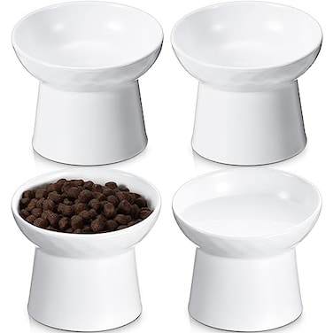 Tanlade 4 Pcs Ceramic Raised Cat Bowls Elevated Tilted Cat Bowl for Food Water Stress Free Backflow Prevention Dishwasher Microwave Safe Feeder Dish for Indoor Kitten Small DogsWhite