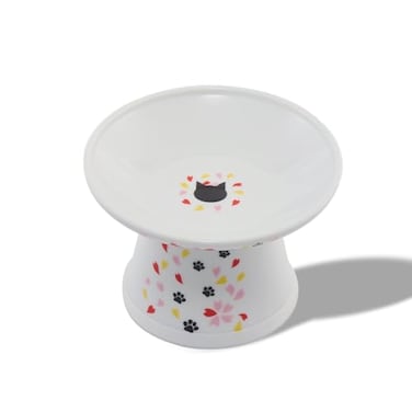 &ccedil;&OElig;&aring;&pound;Necoichi Elevated Cat Food Bowl Ceramic Porcelain 15 Tilted WhiskerFriendly Dishwasher Microwave Safe NonSlip AntiVomiting Neck Fatigue Sakura Large Extra Wide Flat