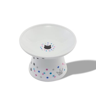 &ccedil;&OElig;&aring;&pound;Necoichi Elevated Cat Food Bowl Ceramic Porcelain 15 Tilted WhiskerFriendly Dishwasher Microwave Safe NonSlip AntiVomiting Neck Fatigue Colorful Dots Large Extra Wide Flat