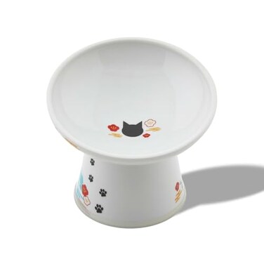 &ccedil;&OElig;&aring;&pound;Necoichi Elevated Cat Food Bowl Ceramic Porcelain 15 Tilted WhiskerFriendly Dishwasher Microwave Safe NonSlip AntiVomiting Neck Fatigue Fuji Large Extra Wide Tilted