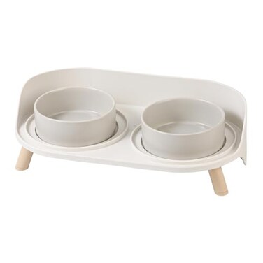 AHX Raised Cat Food and Water Bowl Set Elevated Ceramic Dishes with NonSlip Stand and Splash Guard for Small Dogs 2 x 320 ML 49 OZ Grey