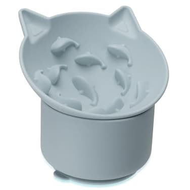 Bikabpet Silicone Cat Slow Feeder Elevated Slow Feeder Bowl Tilt Design Suitable for Dry and Wet Food Adjustable Angle Cat Food Puzzle with Suction CupGray