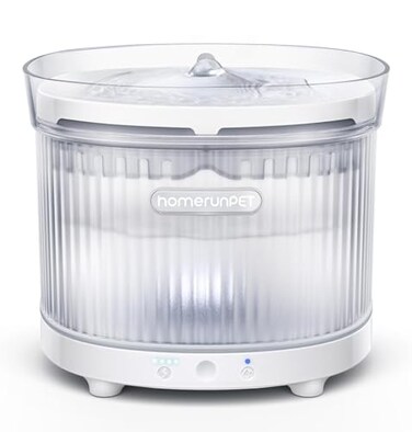 Homerunpet Cordless Cat Water Fountain 7800mAh Battery 30Day Runtime EasyClean Detachable Design Transparent Tank Motion Sensor White
