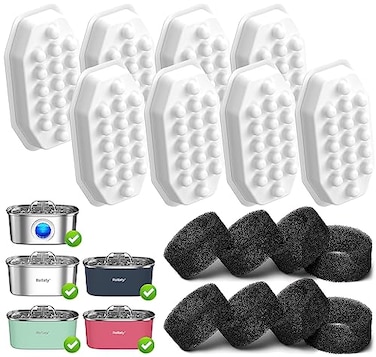 Rellaty Cat Water Fountain Stainless Steel 8 Filters Replacement 8 PreFilter Sponges