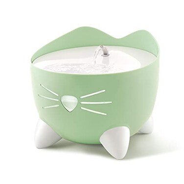Catit PIXI Drinking Fountain Cat Water Fountain with Triple Filter and Ergonomic Drinking Options Green