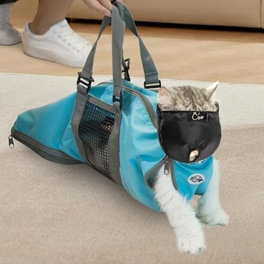 Cinf Cat Nail Clipping Cleaning Grooming Restraint Bag Free Muzzle No Scratching Biting for Bathing Nail Trimming Injecting Examining BlueM
