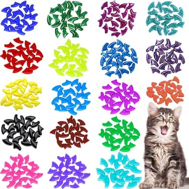 VICTHY 120pcs Cat Nail Caps Cat Nail Covers Cat Claw Caps with Adhesives and Applicators Small