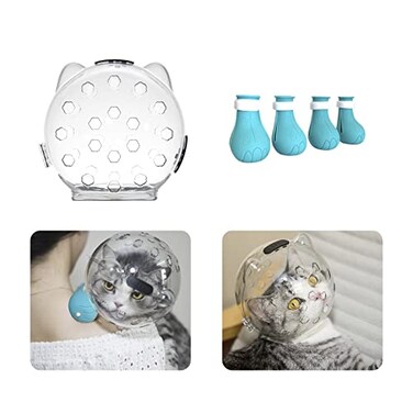 Augegel Cat Muzzle for Grooming with Silicone Claw Cover Adjustable Cat Hood Mask for Bathing Shaving Pet Tools Anti Bite Air Bubble Helmet