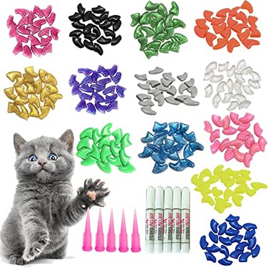 YMCCOOL 100pcs Cat Nail CapsTips Pet Cat Kitten Paws Covers Control Paws of 10 Nails Caps and 5Pcs Adhesive Glue 5 Applicator with Instruction
