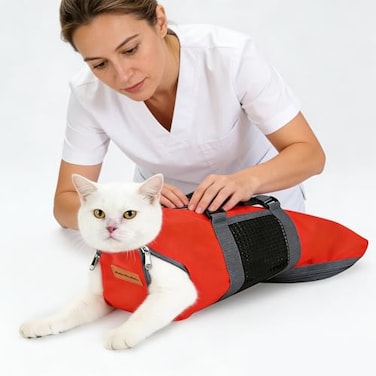Cinf Cat Nail Clipping Cleaning Grooming Restraint Bag No Scratching Biting for Bathing Nail Trimming Injecting ExaminingPure RedM