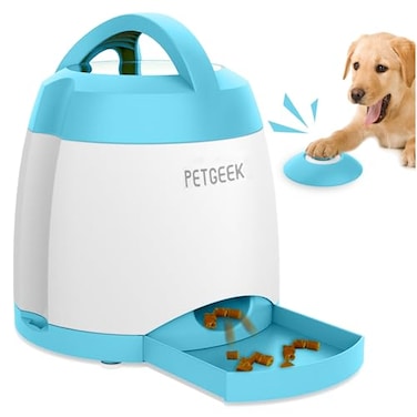 PETGEEK Automatic Dog Treat Dispenser Puzzle Memory Training Activity Toy IQ Training Dog Button Feeder Remote Button Treat Dispenser for Dogs Upgrade Blue
