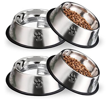 Hamiledyi Stainless Steel Dog Cat Bowl with Rubber Base 4 Pack Pet Feeder and Water Bowls Stackable NonSlip Puppy Dishes for Small Medium Animals Kitten Rabbit
