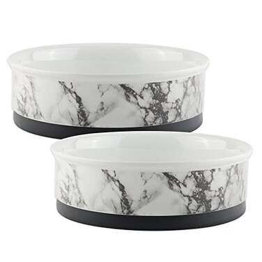 Bone Dry Pet Bowl Collection Ceramic Set Small Marble 2 Count White