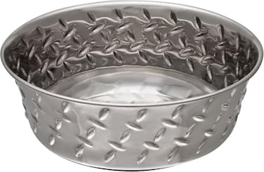 Loving Pets Diamond Plated Dog Bowl with NonSkid Bottom 3Quart Silver