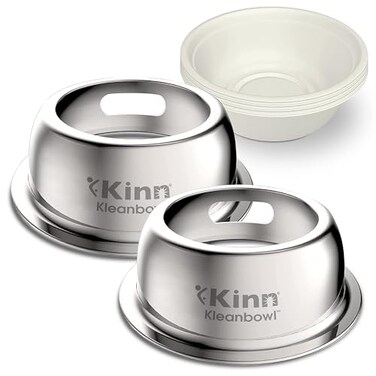 Kinn Kleanbowl Pet Bowl Stainless Steel Frame with Compostable Refills 32 oz Pack of 2 SpillProof Stable Disposable Pet Bowls for Easy Cleaning and Healthy Pets No Plastic